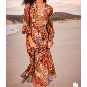NWT Anthropologie Farm Rio Mosaic Long Sleeve Maxi Dress XS
